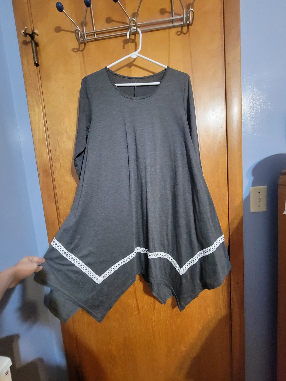Women’s Relaxed Swing Tunic with Lace Trim - Gray
